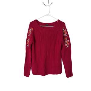 Hannah Female Magenta Embroidered Rib-Knit Sweater Size M